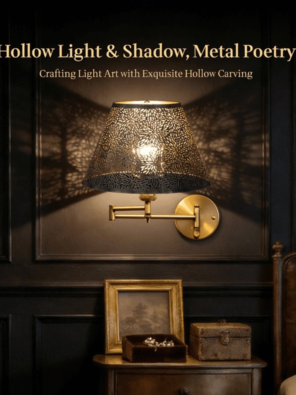 SWAIFDEE Eight-Petal Lotus Metal Lamp Shade Antique Bronze Etched Floral Décor - Picture 9 of 15